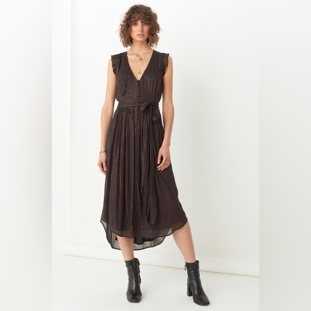 Spell & the Gypsy Collective Black Gold Stripe Mystic Sleeveless Midi Dress S